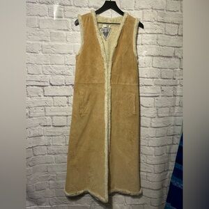 Vintage Marvin Richards Genuine Suede/ Shearling long Duster Vest trench Size Sm